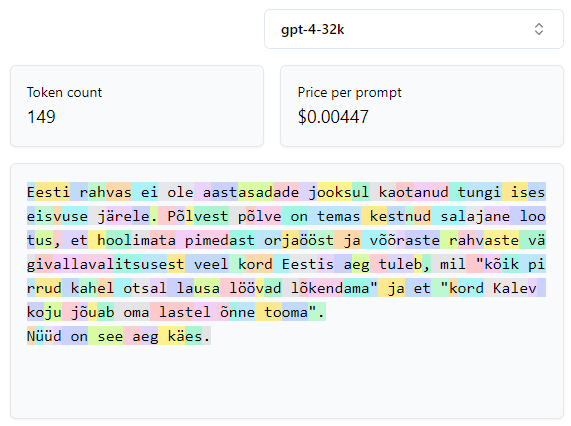 GPT-4 32K keelemudeli hind on kõgem, sest tokeni hind on kõrgem, kuid mudel suudab korraga võtta sisse terve raamatu ja selle pealt järeldusi teha.