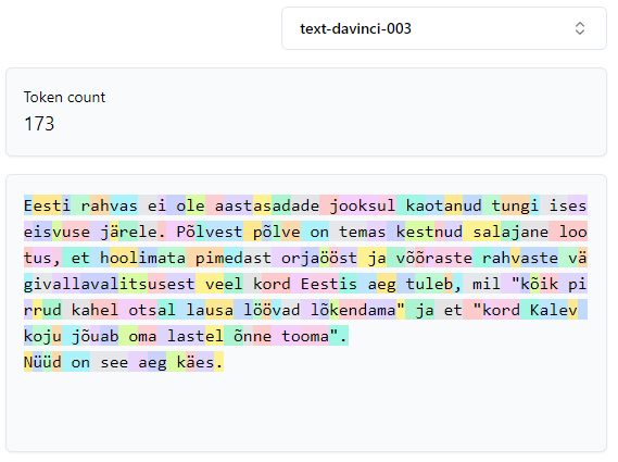 Davinci algoritm tuvastab tekstis rohkem tokeneid, sest jaotamise põhimõtted on teised. Keelemudeli hind on aga madalam, sest token on väga odav.
