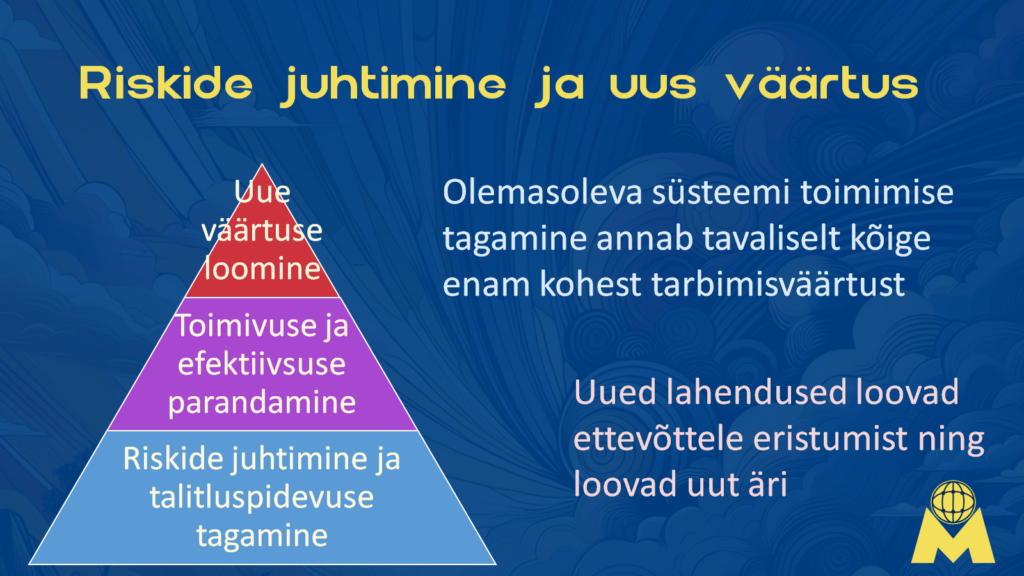 Olemasoleva süsteemi toimimise tagamine on tihti kõige mahukam, et tagada talitluspidevus. Uus väärtuse loomine on konkurentsieelise loomiseks.